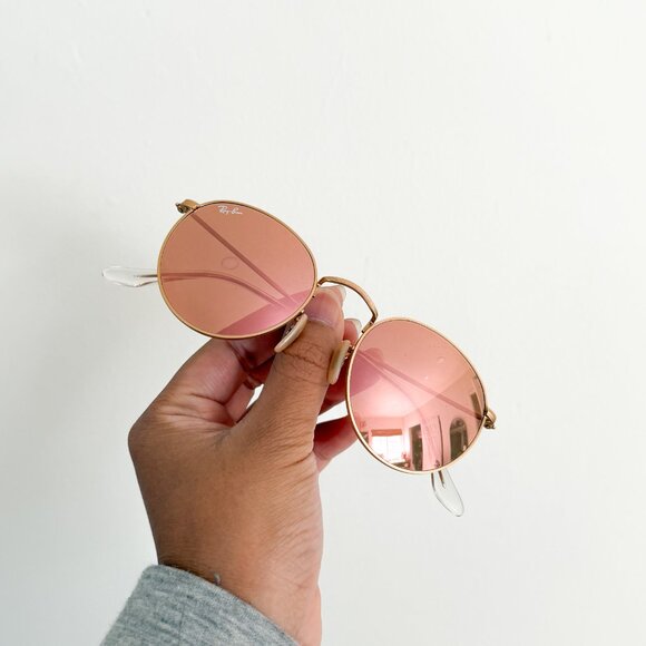Ray-Ban Round Metal Sunglasses Brown Pink Lens with Case - Picture 3 of 8